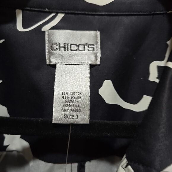 Black White Floral Raincoat Jacket FitsLg Chicos3 NWT Belted Boho Chic Glam City - Picture 10 of 16